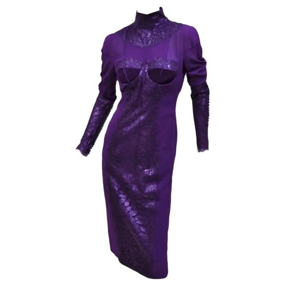 New Tom Ford Metallic Amethyst Lace Cocktail Dress 40, US 4 - Picture 2 of 8